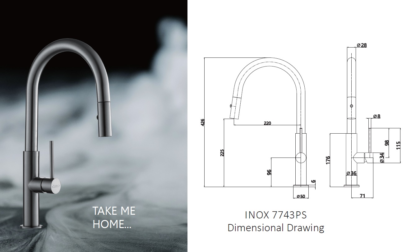 RUBINE Kitchen Sink Tap - INOX 7743PS-GM