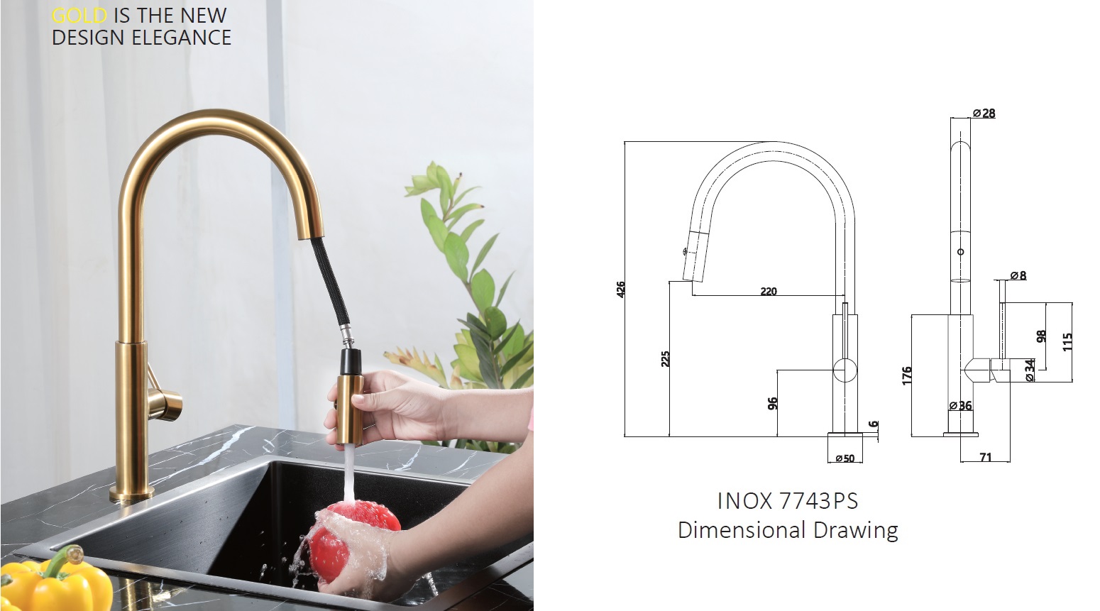 RUBINE Kitchen Sink Tap - INOX 7743PS-GD