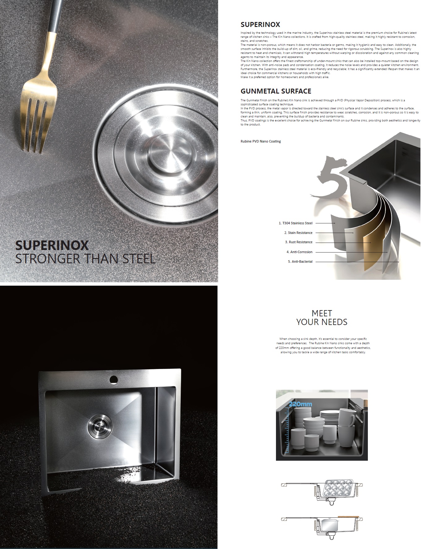RUBINE Stainless Steel Nano Kitchen Sink - KNX 810-58U-GM