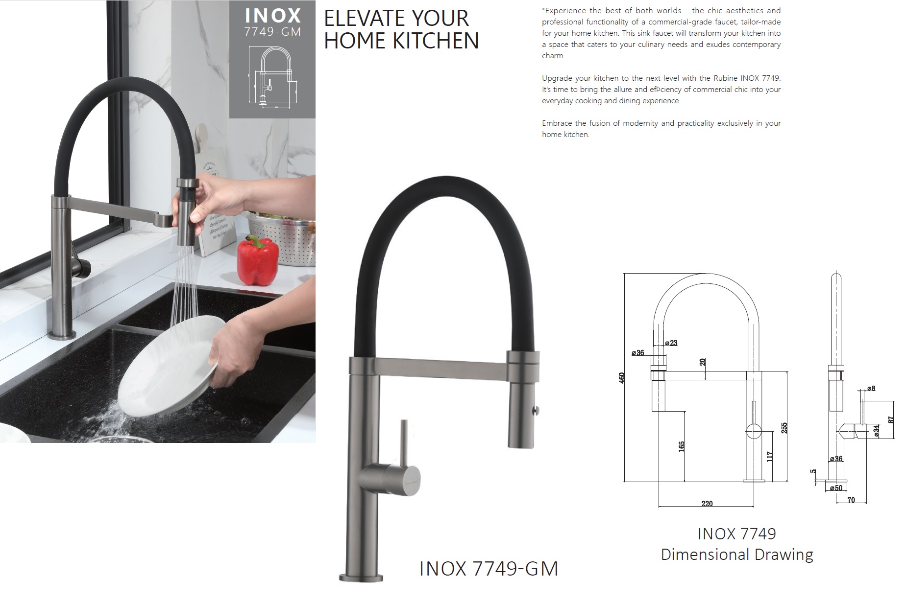RUBINE Kitchen Sink Tap - INOX 7749-GM