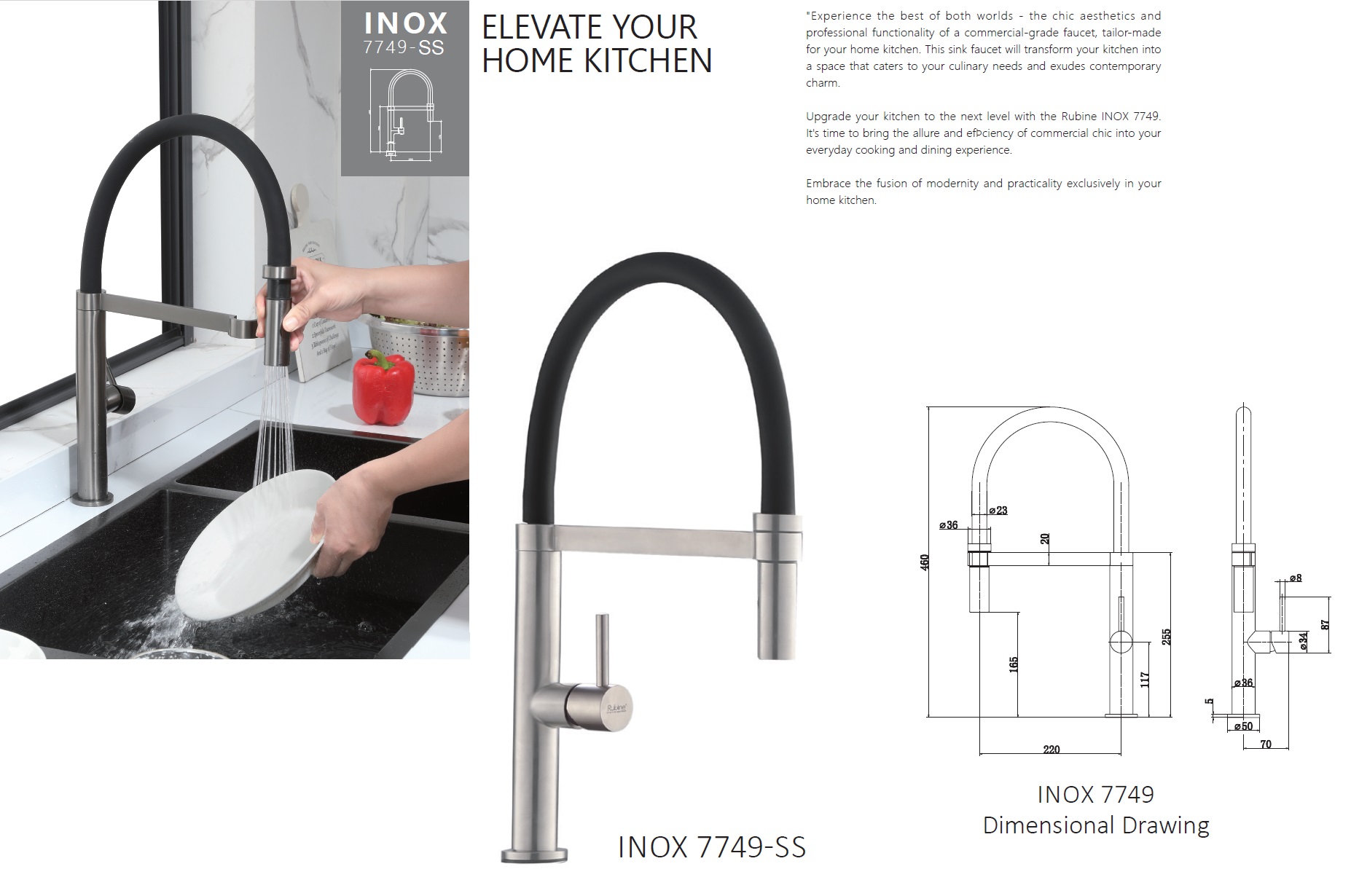 RUBINE Kitchen Sink Tap - INOX 7749-SS