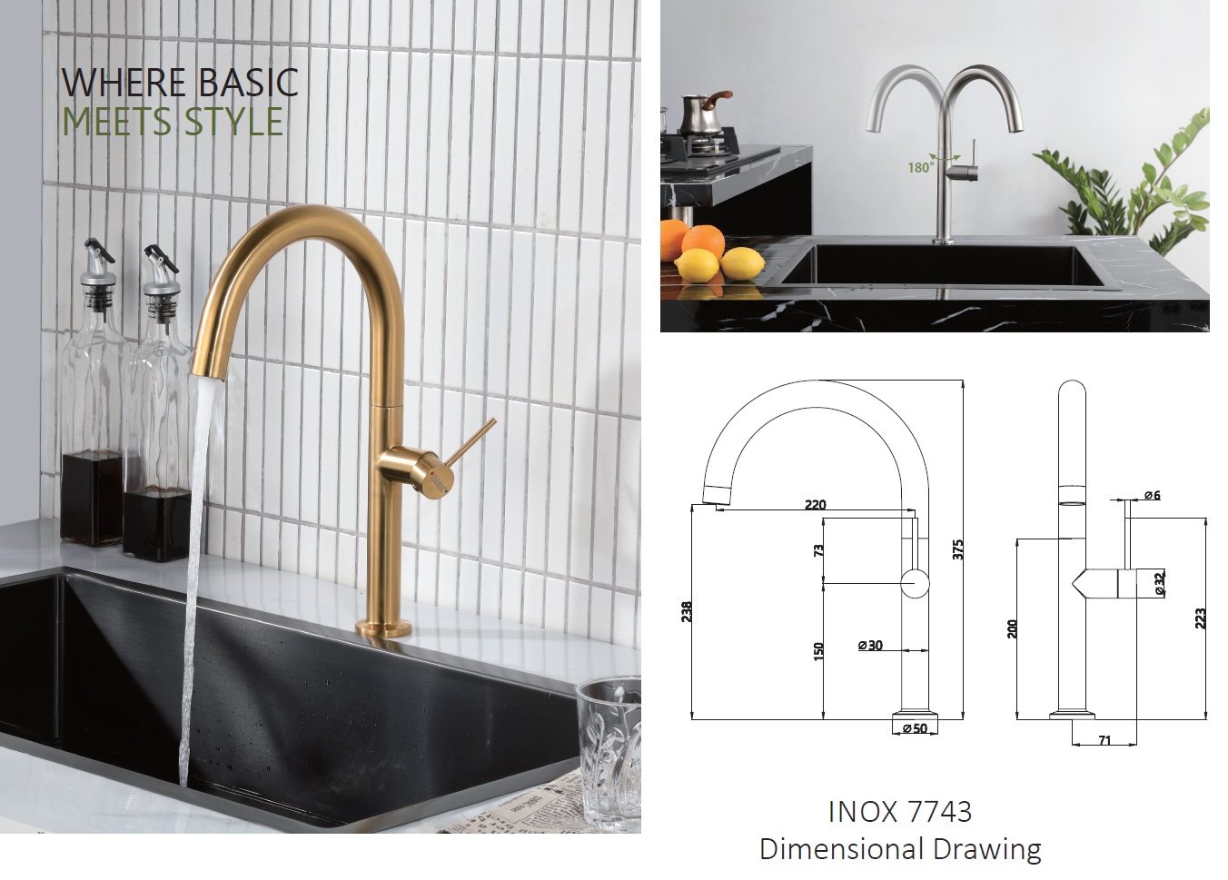 RUBINE Kitchen Sink Tap - INOX 7743-GD