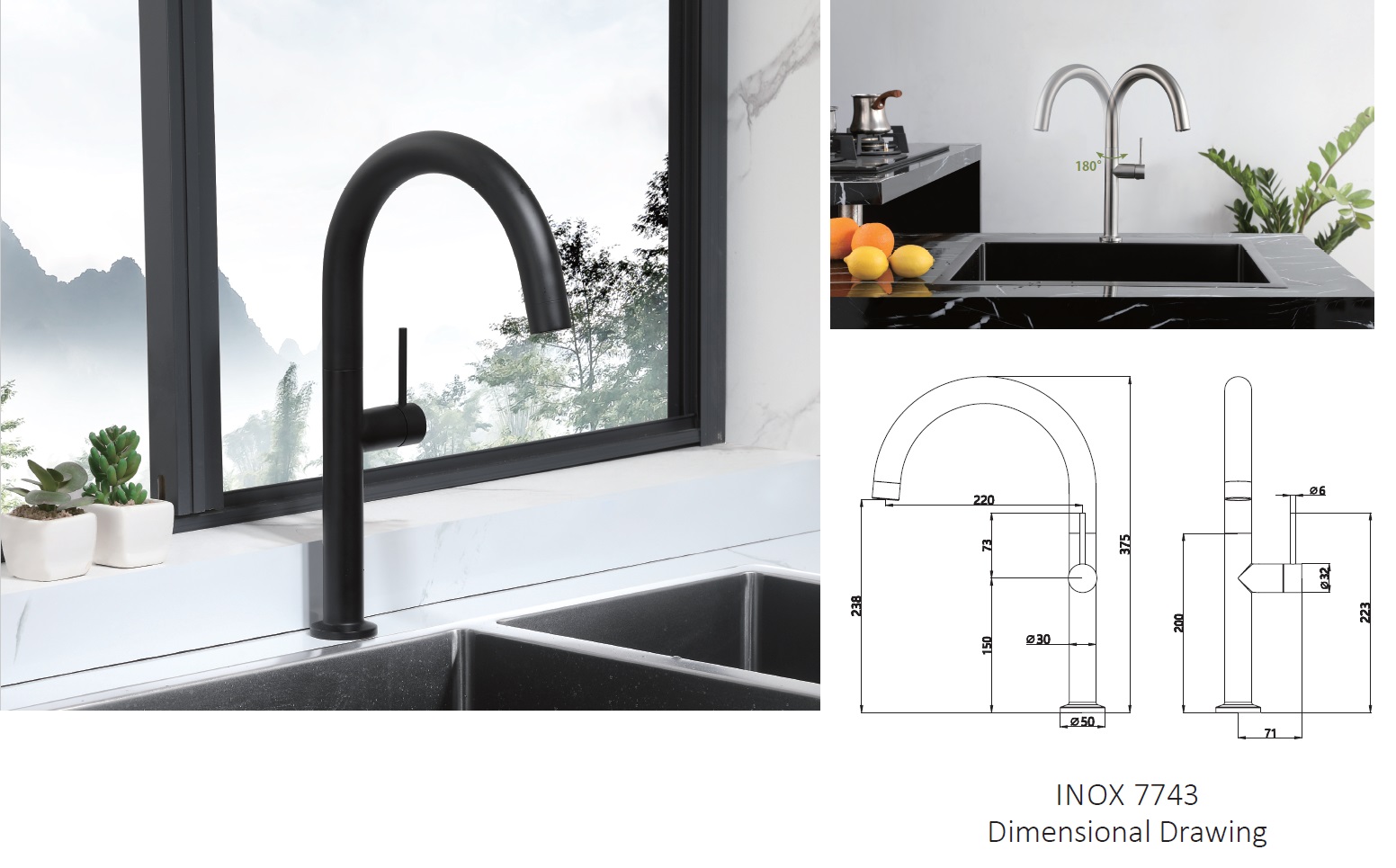 RUBINE Kitchen Sink Tap - INOX 7743-BK