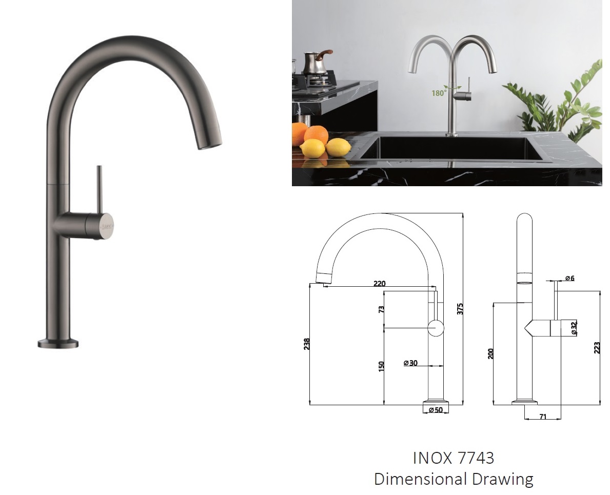 RUBINE Kitchen Sink Tap - INOX 7743-GM