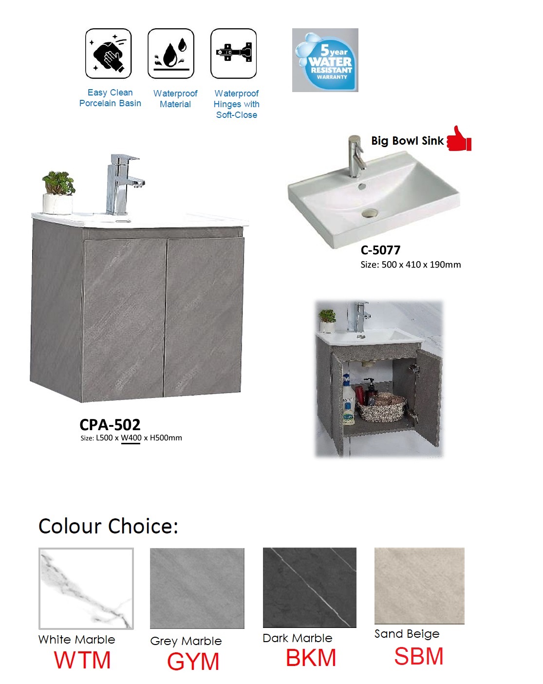 NOBEL CPA-502 PVC Vanity Cabinet With Small Depth