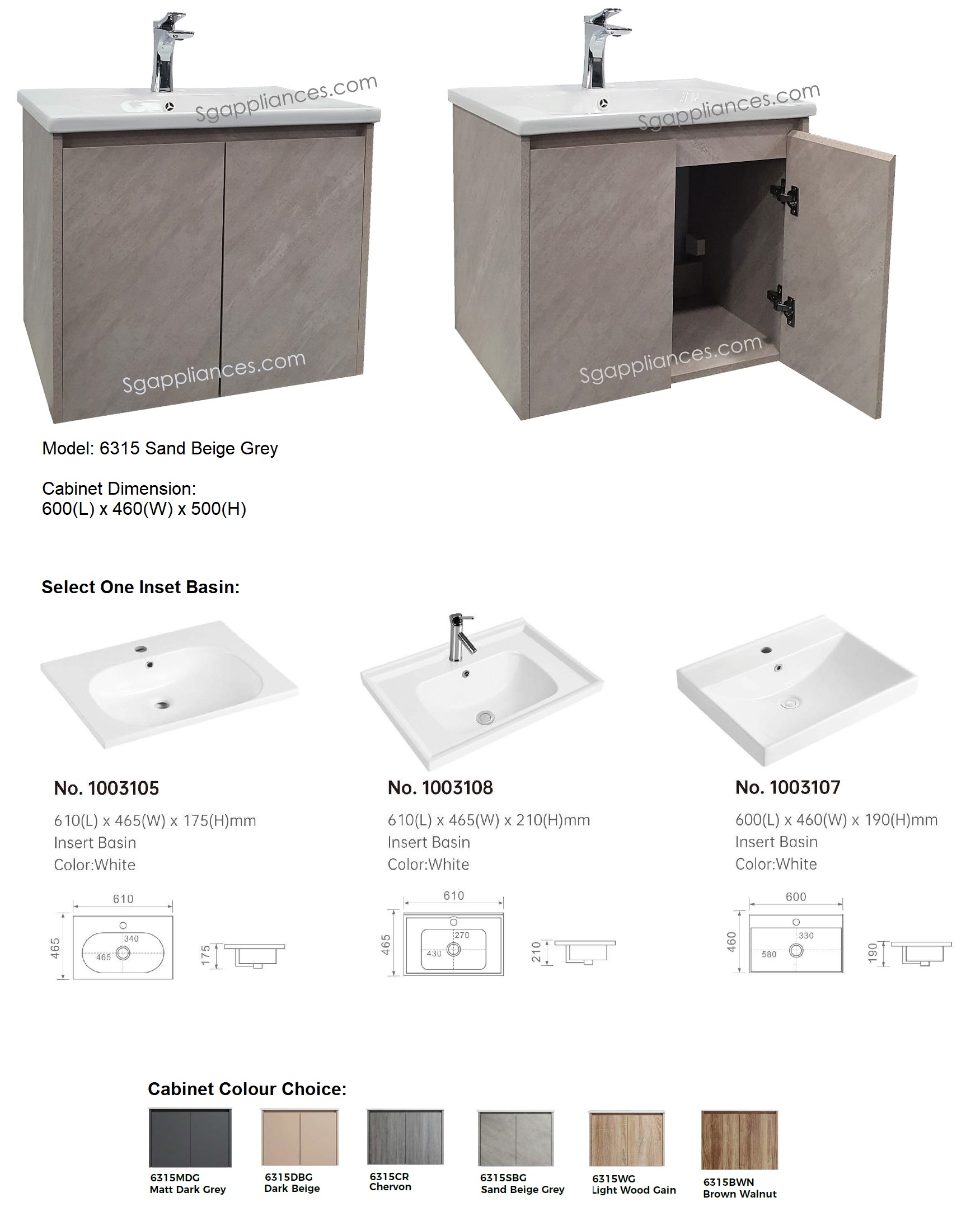 600mm PVC Vanity Cabinet Set 6315