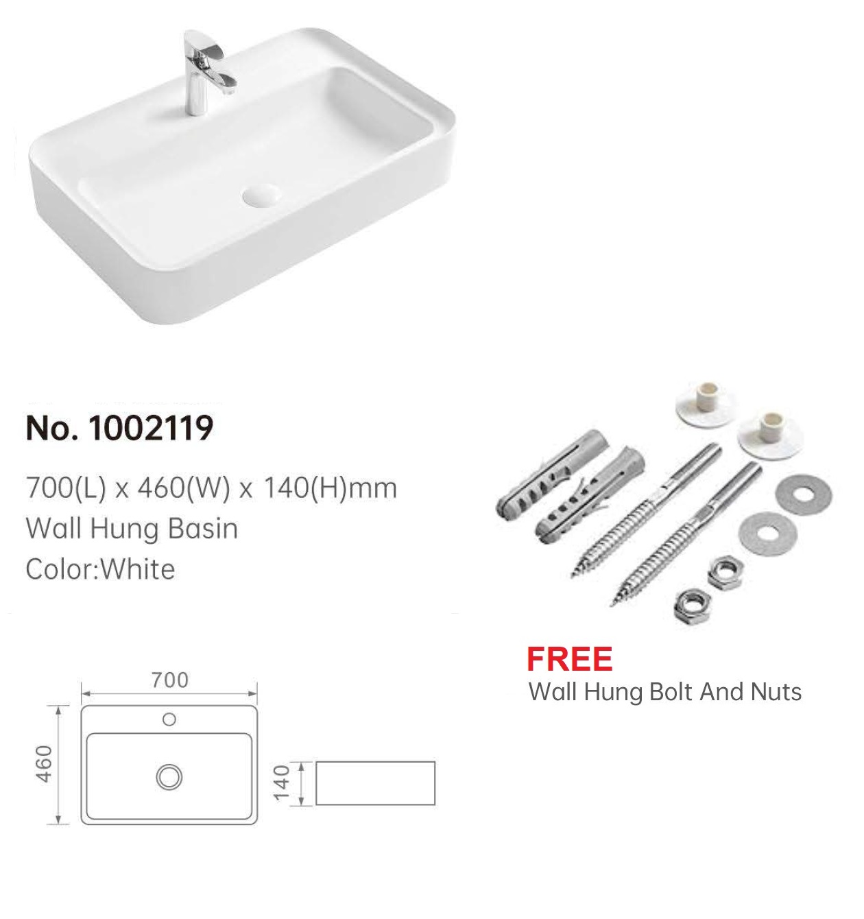 700mm Counter Top Wash Basin