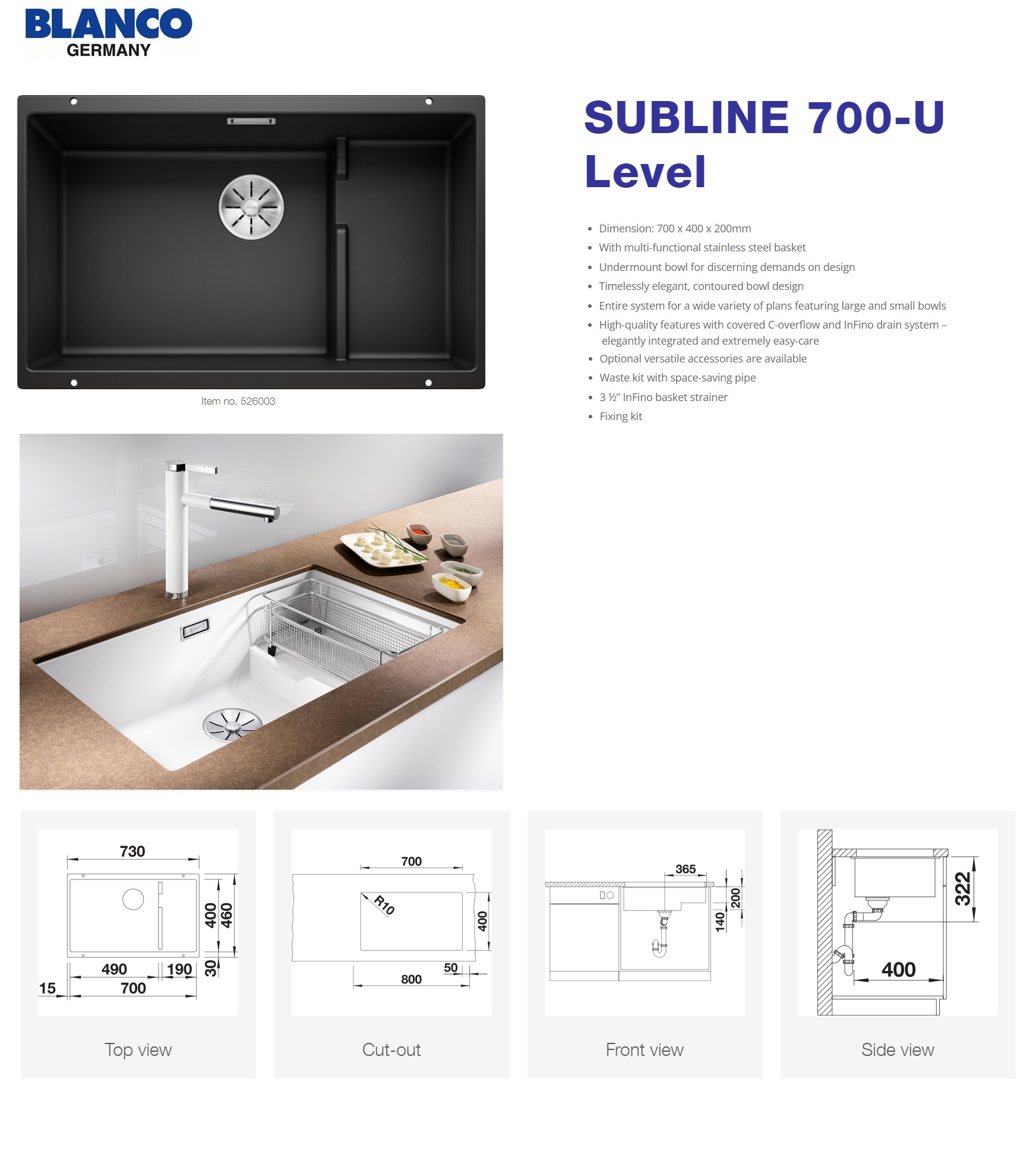 BLANCO SUBLINE 700-U Level Undermount Kitchen Sink