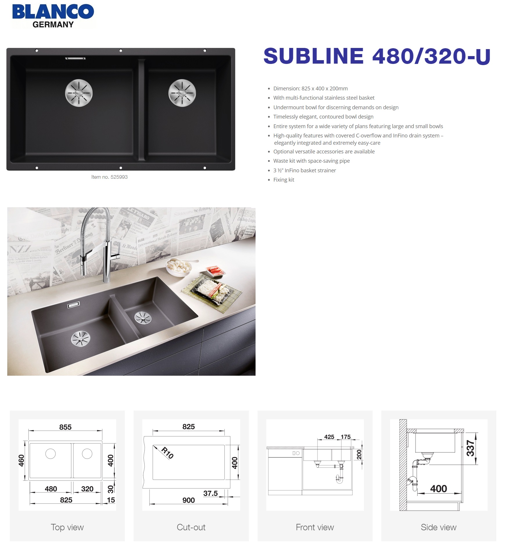 BLANCO SUBLINE 480/320-U Undermount Kitchen Sink