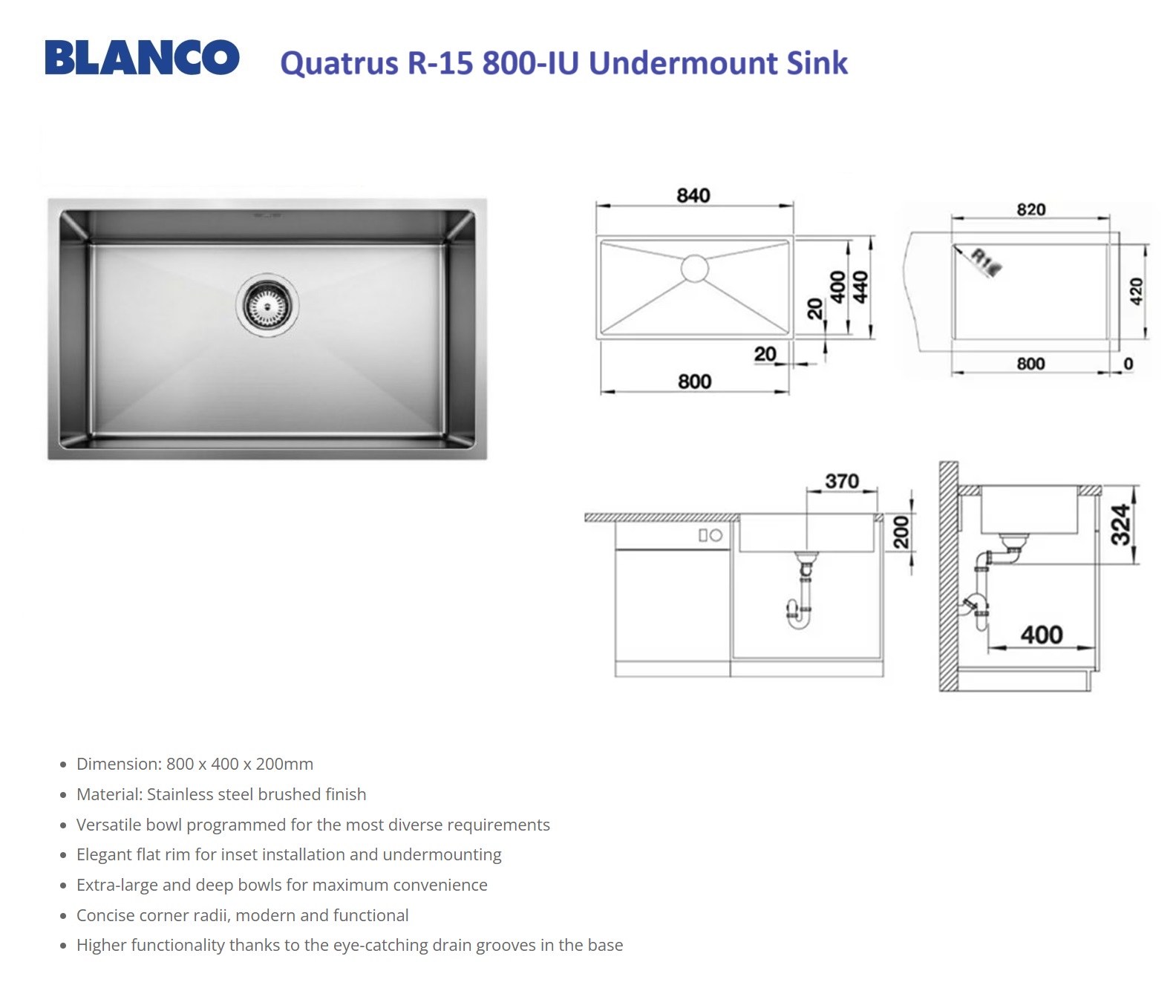 BLANCO Quatrus 800-IU Undermount Sink