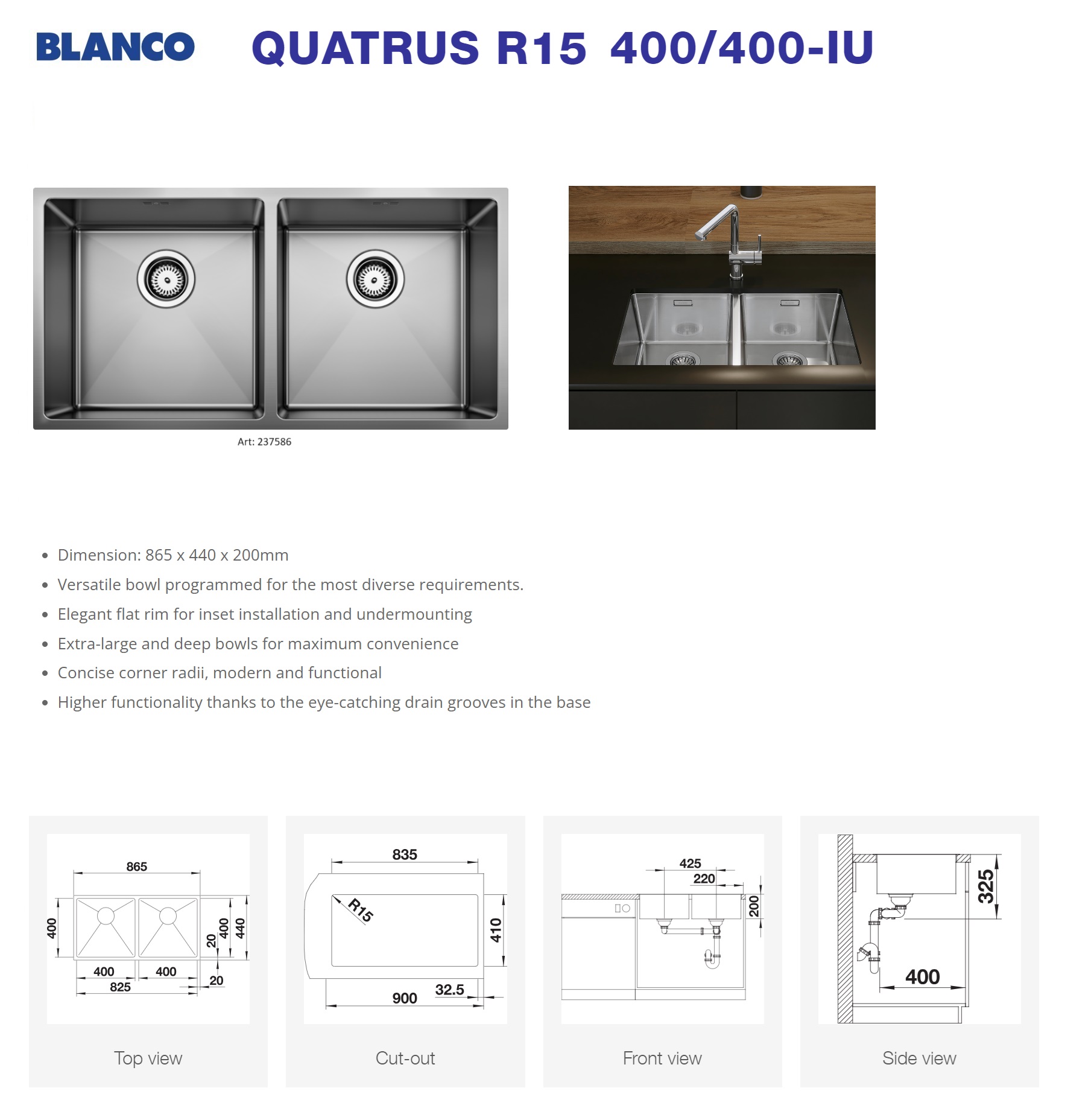 BLANCO Quatrus 400/400-IU Undermount Sink