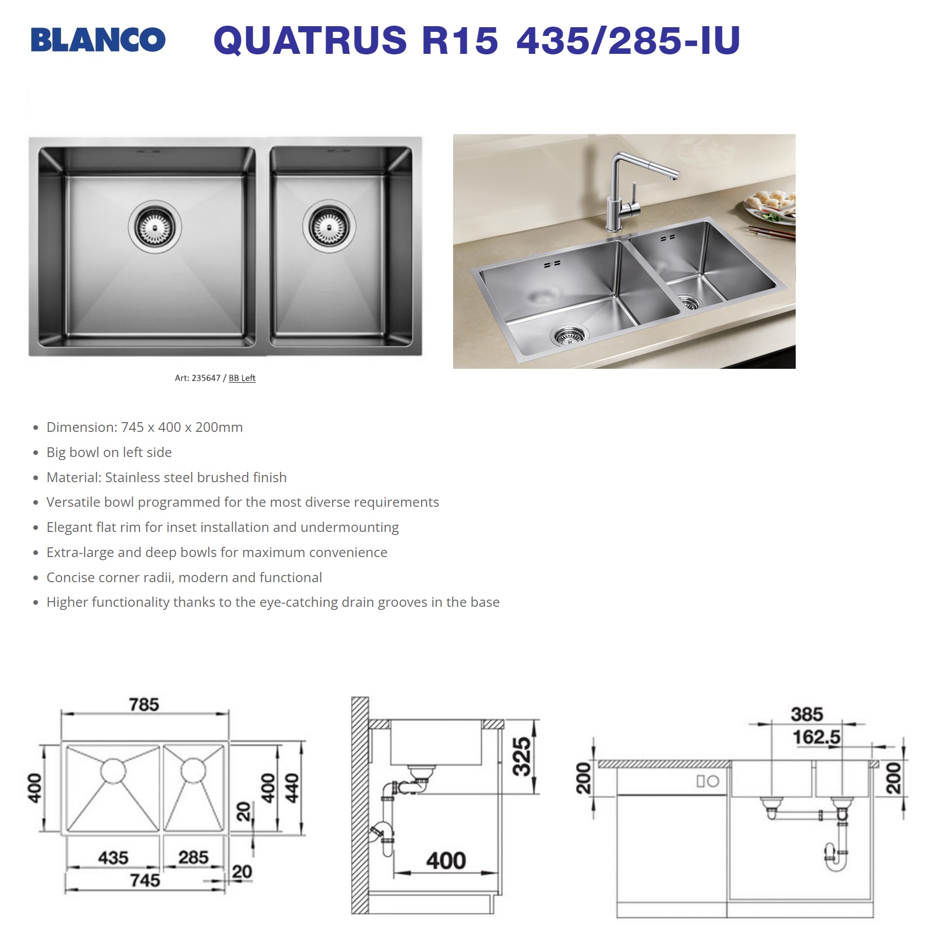 BLANCO Quatrus 435/285-IU (L) Undermount Sink