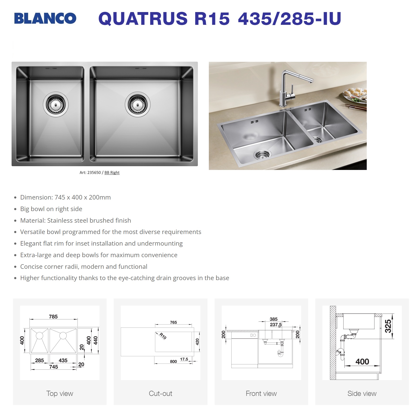 BLANCO Quatrus 435/285-IU (R) Undermount Sink