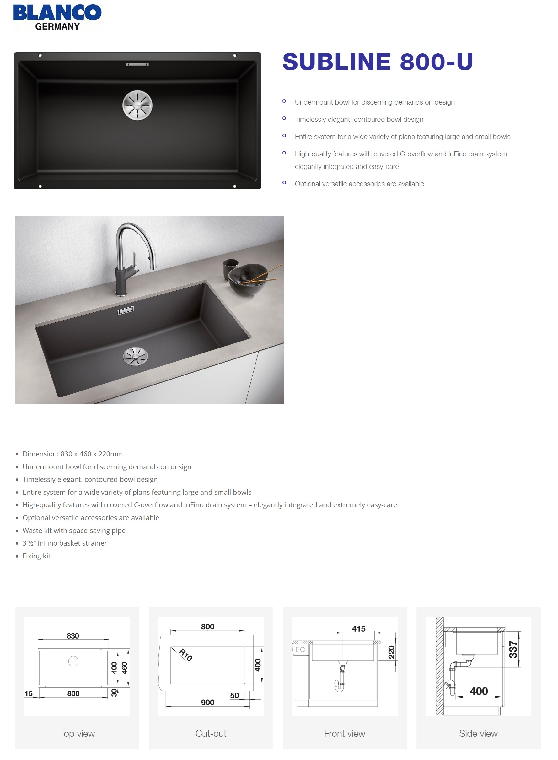 BLANCO SUBLINE 800-U Undermount Sink