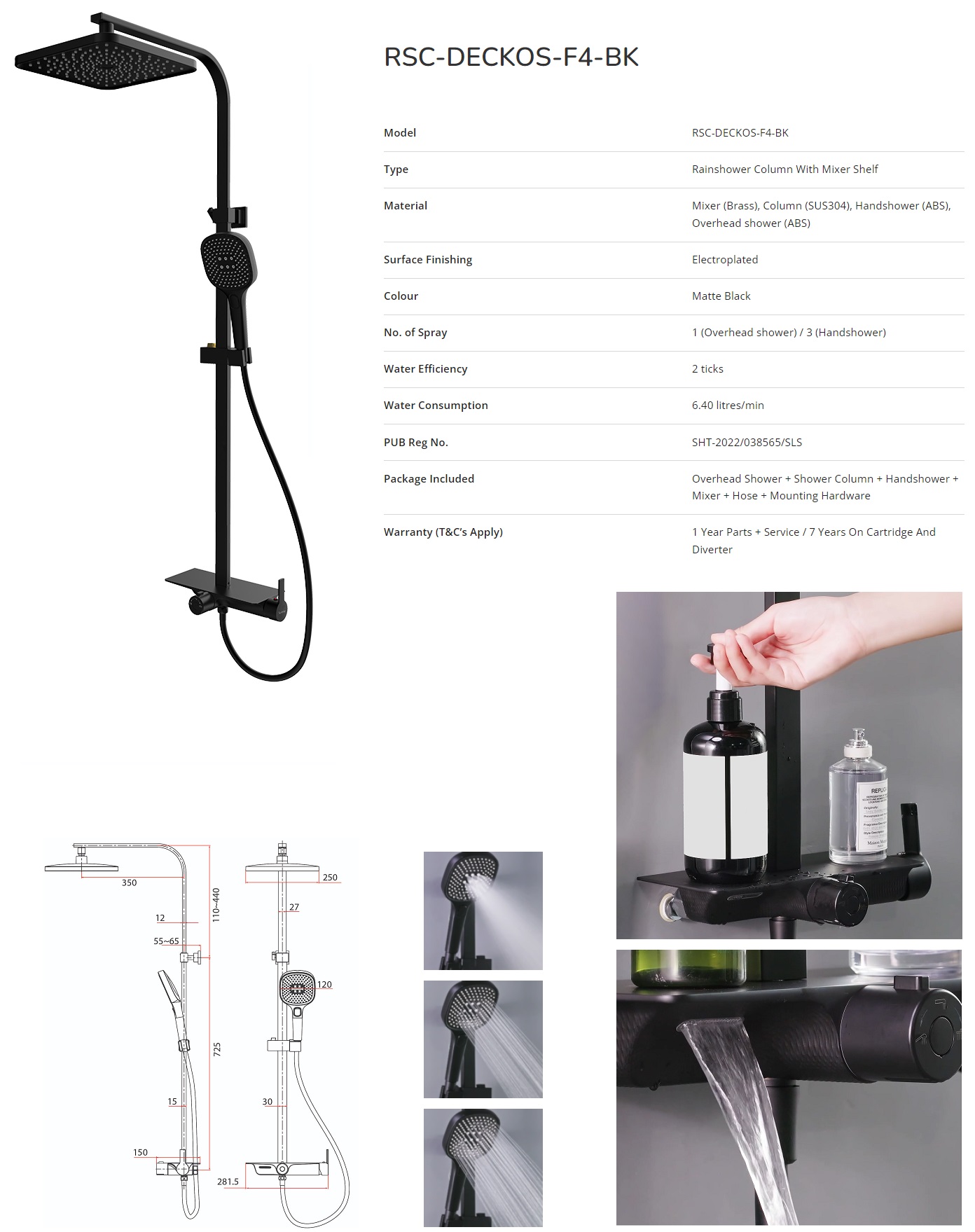 RUBINE Rain Shower Set RSC-DECKOS-F4-BK
