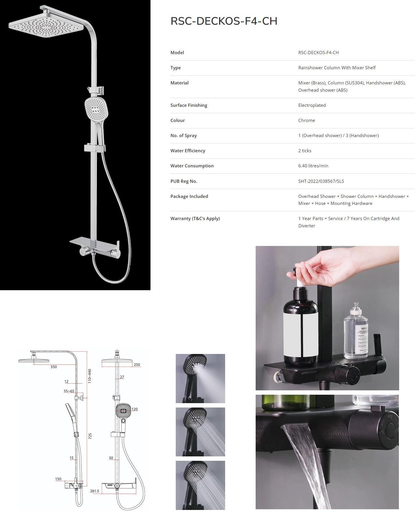 RUBINE Rain Shower Set RSC-DECKOS-F4-CH
