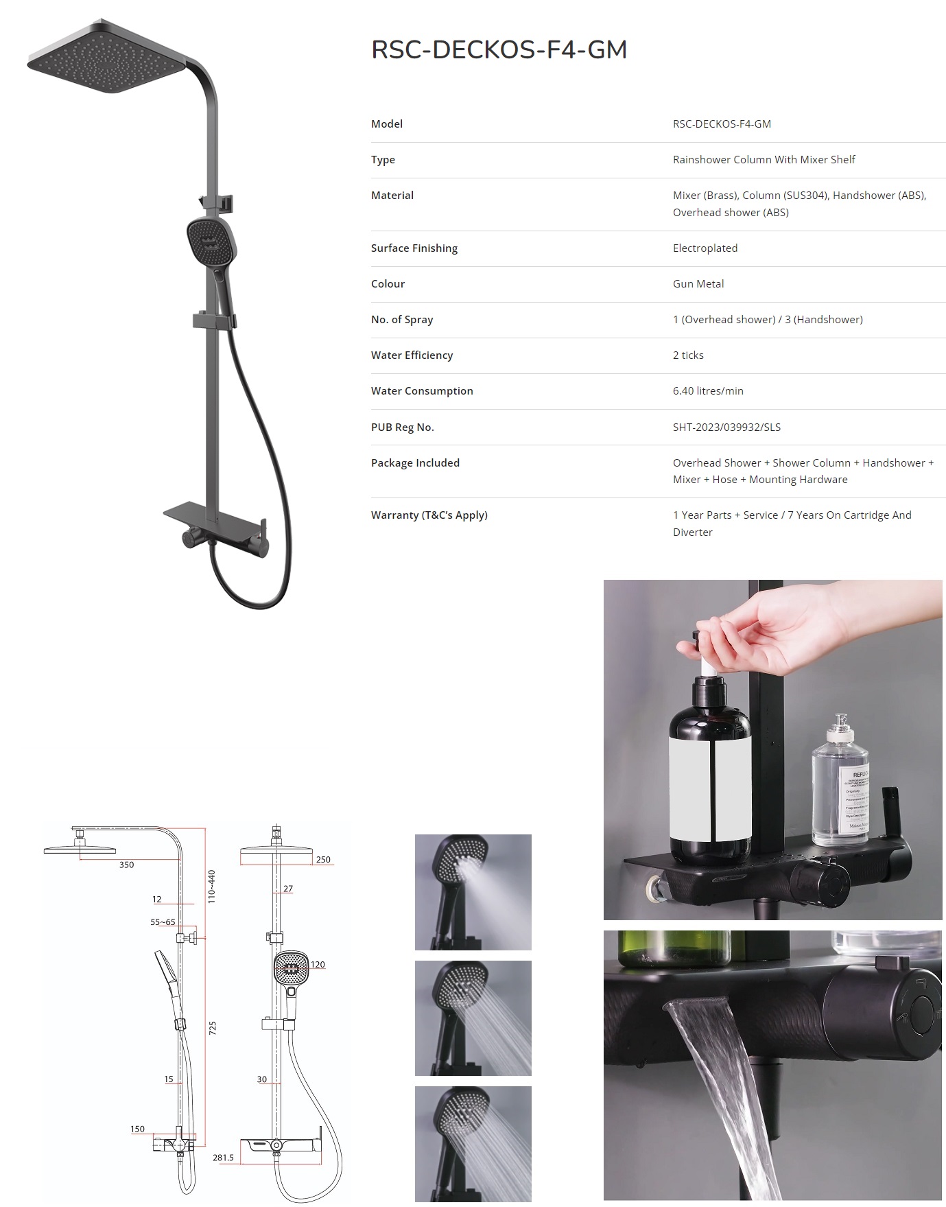 RUBINE Rain Shower Set RSC-DECKOS-F4-GM
