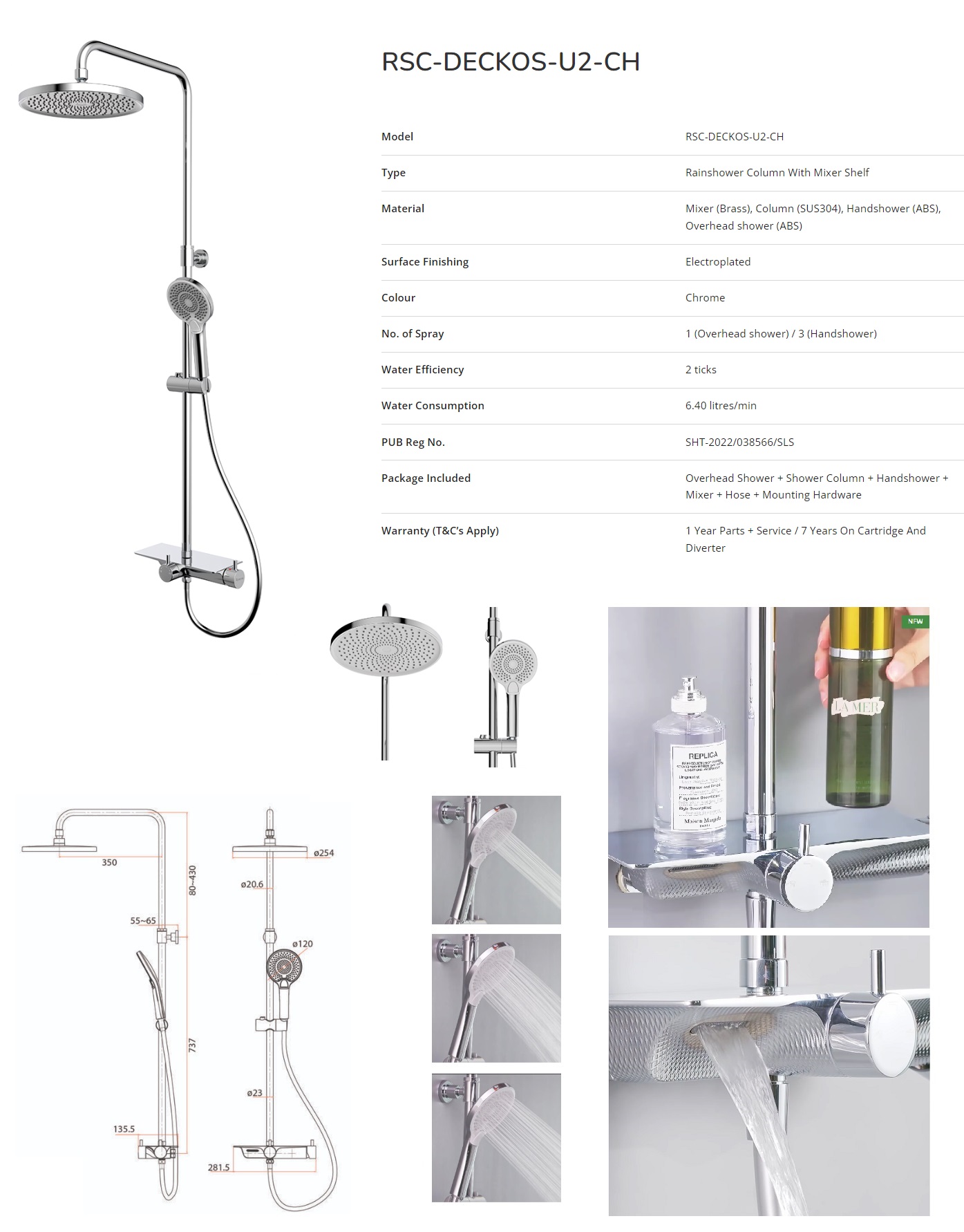 RUBINE Rain Shower Set RSC-DECKOS-U2-CH