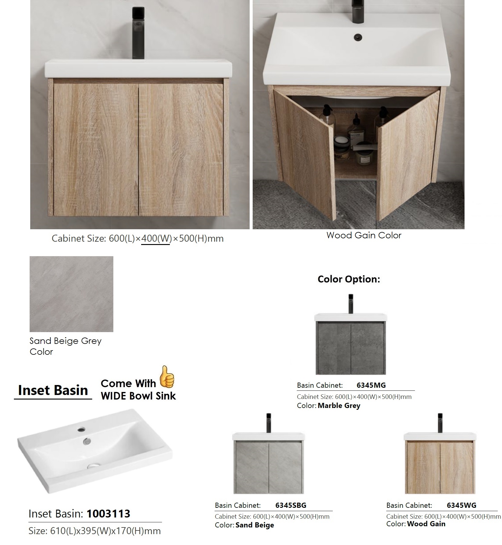 600mm PVC Vanity Cabinet Set 6345