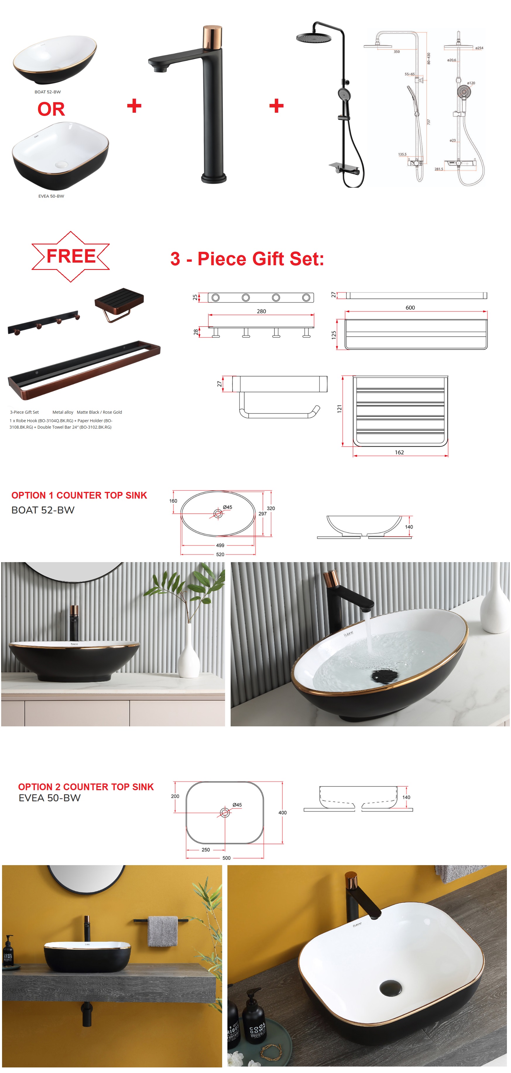 Bathroom Essential Products Year End Bundle Offer - Matt Black/Rose Gold