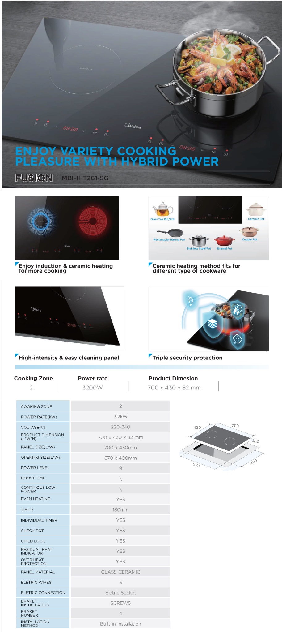 MIDEA Induction & Ceramic Hob MBI-IHT261-SG