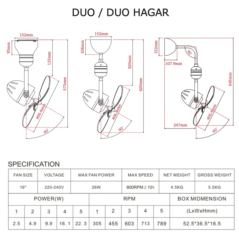 BESTAR DUO HAGA 16 Inch Corner Fan