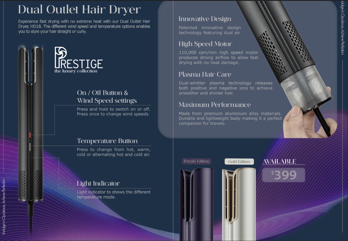 PRESTIGE HD18 Dual Outlet Hair Dryer