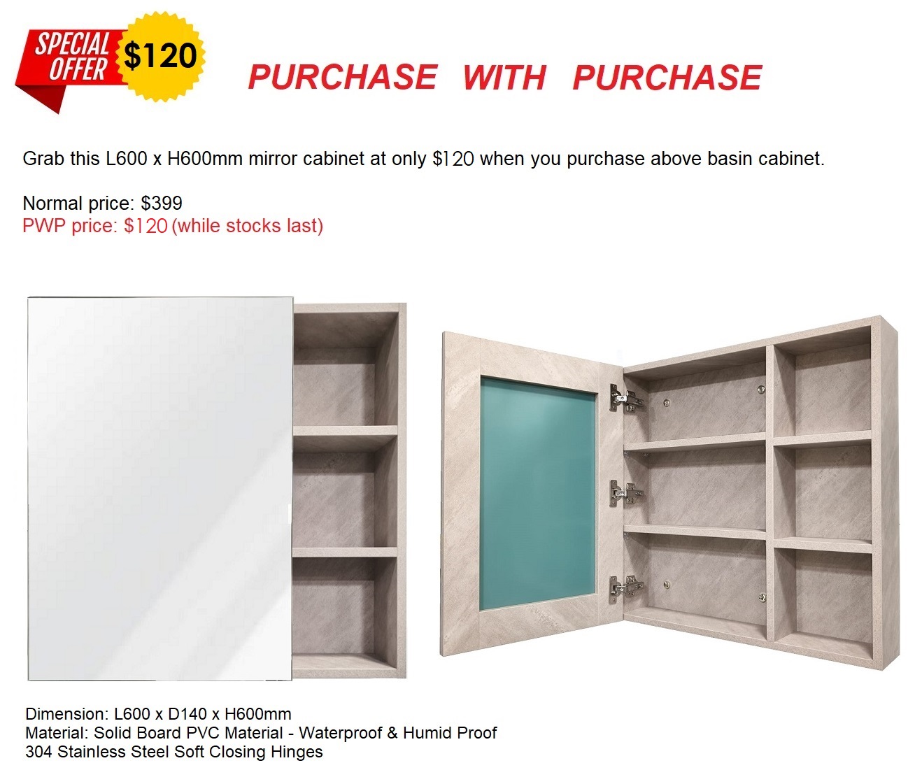 600mm PVC Vanity Cabinet PBC-6047C