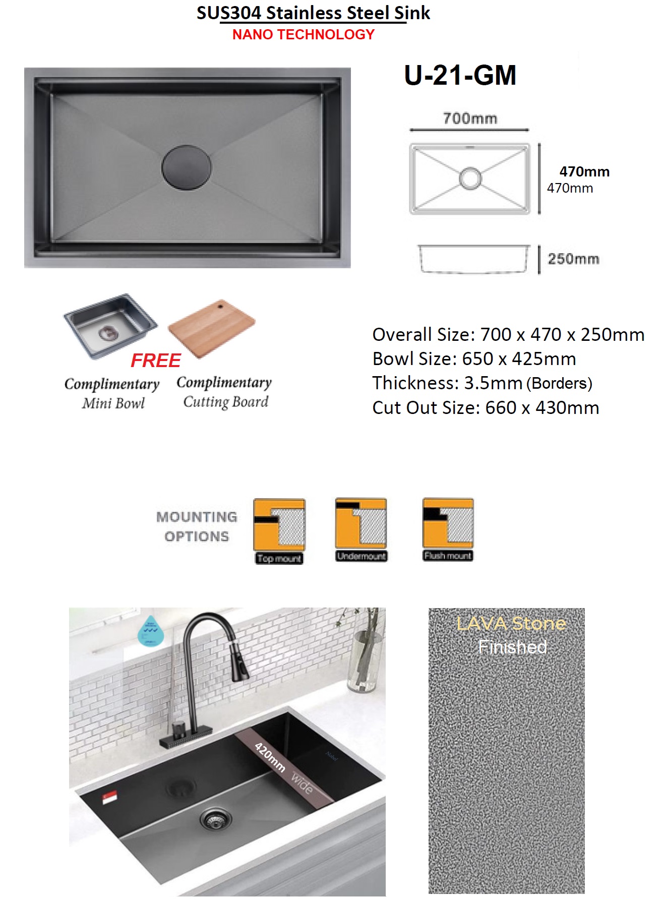 Nobel Under Mount Workstation Kitchen Sink U-21 GM