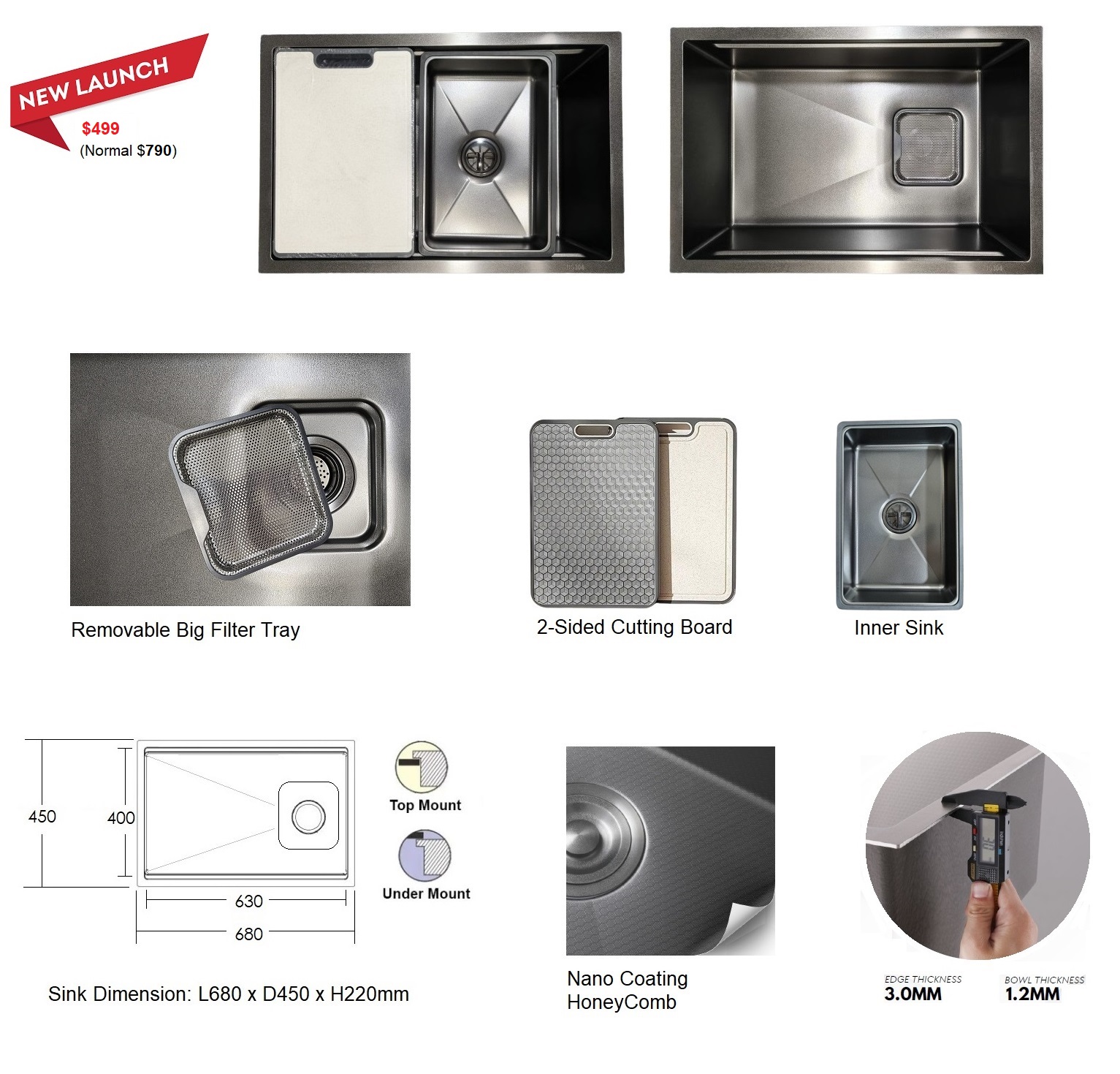 Stainless Steel Workstation Kitchen Sink KS-6845NHC GM