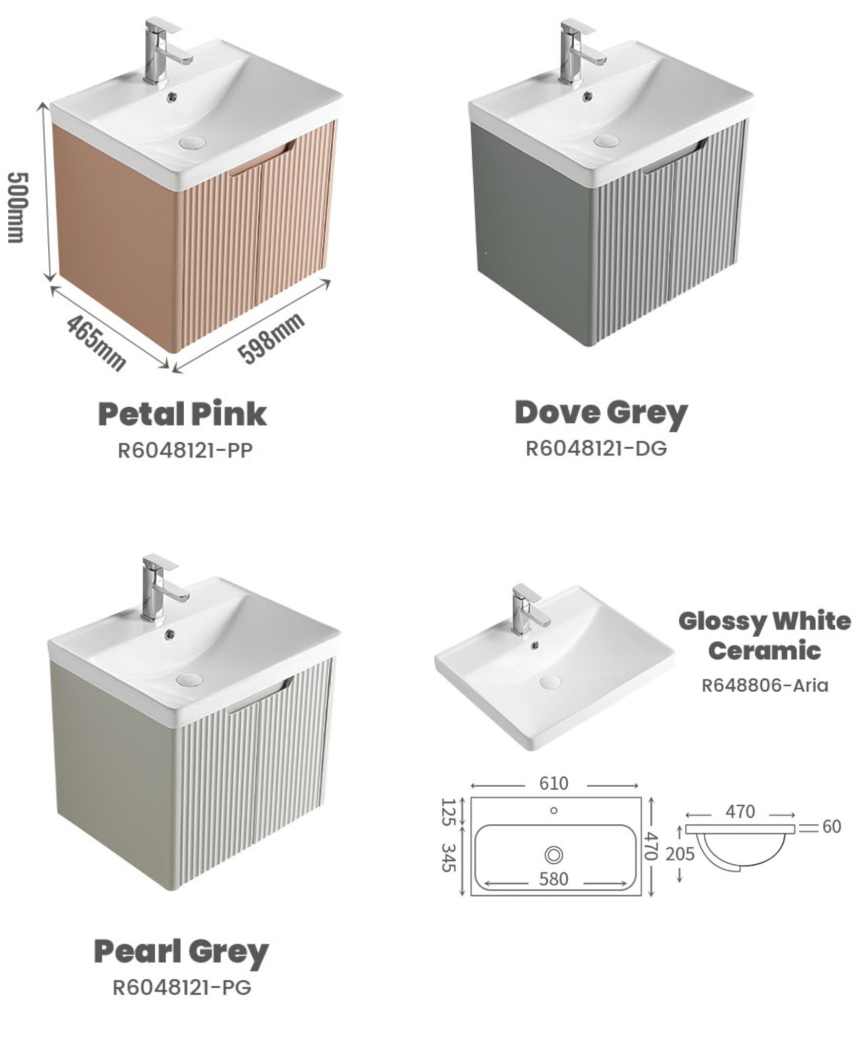 600mm PVC Vanity Cabinet CURVO P6048121