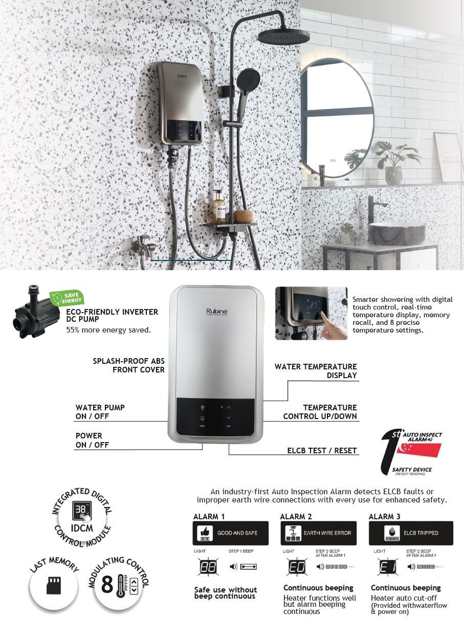 RUBINE ET-123 Instant Heater With Rain Shower