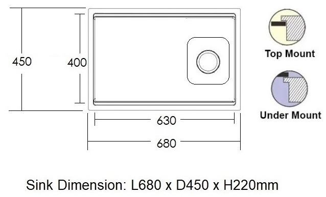 680mm Stainless Steel Kitchen Sink KS-6845LN SS
