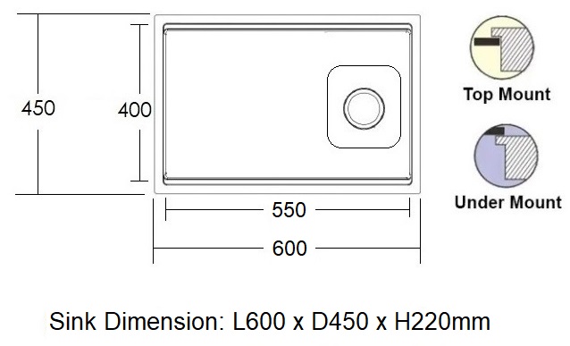 600mm Stainless Steel Kitchen Sink KS-6045LN GM