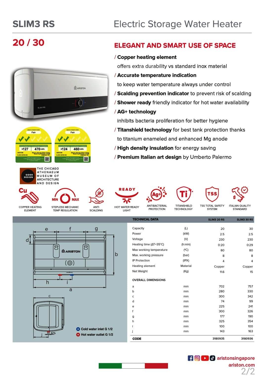 ARISTON SLIM3 20RS Storage Water Heater