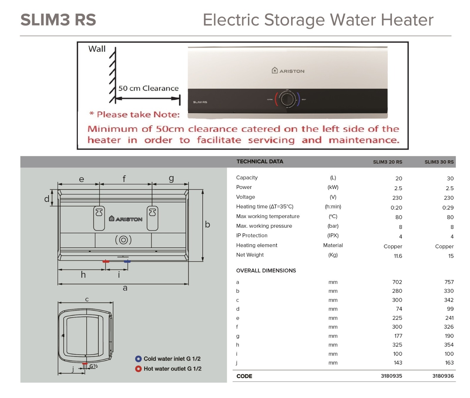 ARISTON SLIM3 20RS Storage Water Heater